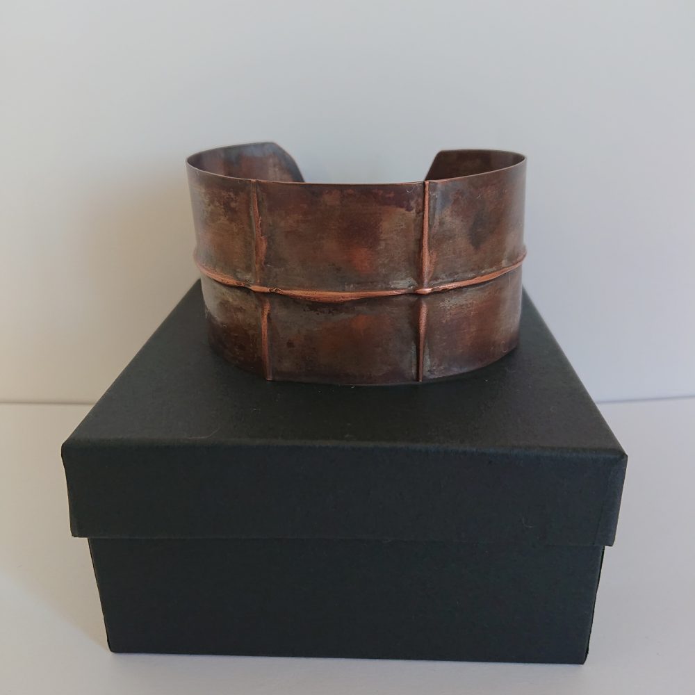 Fold formed cuff bracelet with patina