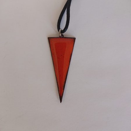 Orange drop triangle overfired enamelled copper necklace