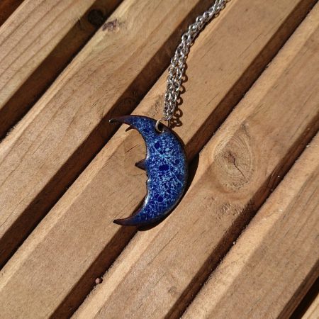 Moon shaped enamelled copper necklace