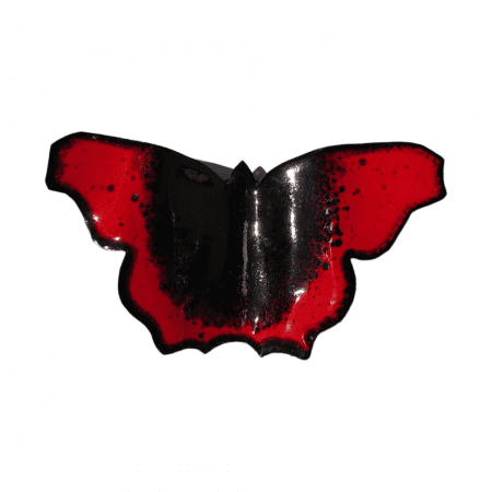 Red and black butterfly enamelled copper wall hanging
